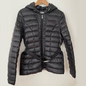 DKNY Women Belted Down Jacket, Black, Size M